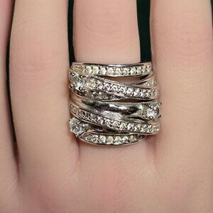 Wide Stacked-Look Ring in Silvertone